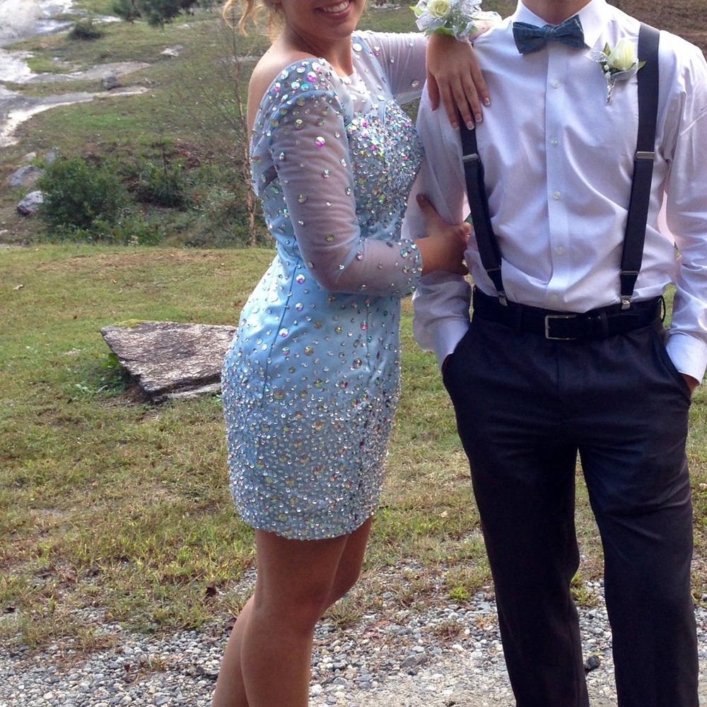 Ice Blue Beaded Homecoming Dress❄️